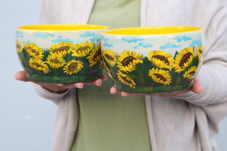 Pottery Bowl 30oz 35oz Ukraine Flag Sunflower, Ukrainian Artist image 7