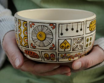 Pottery Bowl 23oz with  illustrations