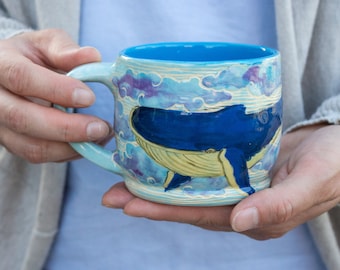 Handpainted Whale Pottery Mug: Artisan Ceramic Coffee Cup