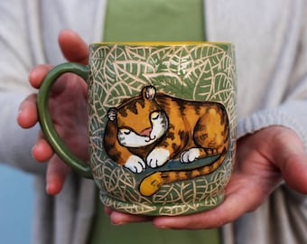 Pottery Tiger mug 14 oz 15 oz