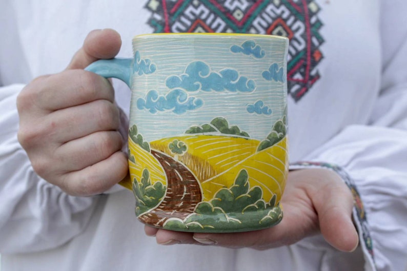 Pottery Mugs 14oz 16 oz 22 oz Ukrainian Landscape, Ukraine, artist image 3