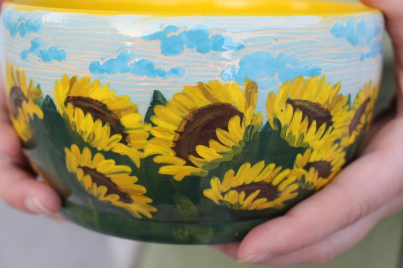 Pottery Bowl 30oz 35oz Ukraine Flag Sunflower, Ukrainian Artist image 10