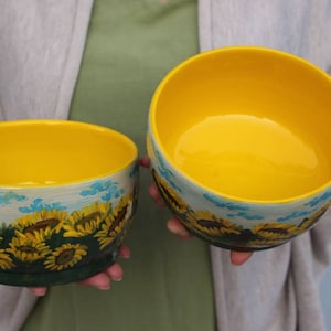 Pottery Bowl 30oz 35oz Ukraine Flag Sunflower, Ukrainian Artist image 8