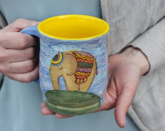 Pottery Mug Elephant 14oz