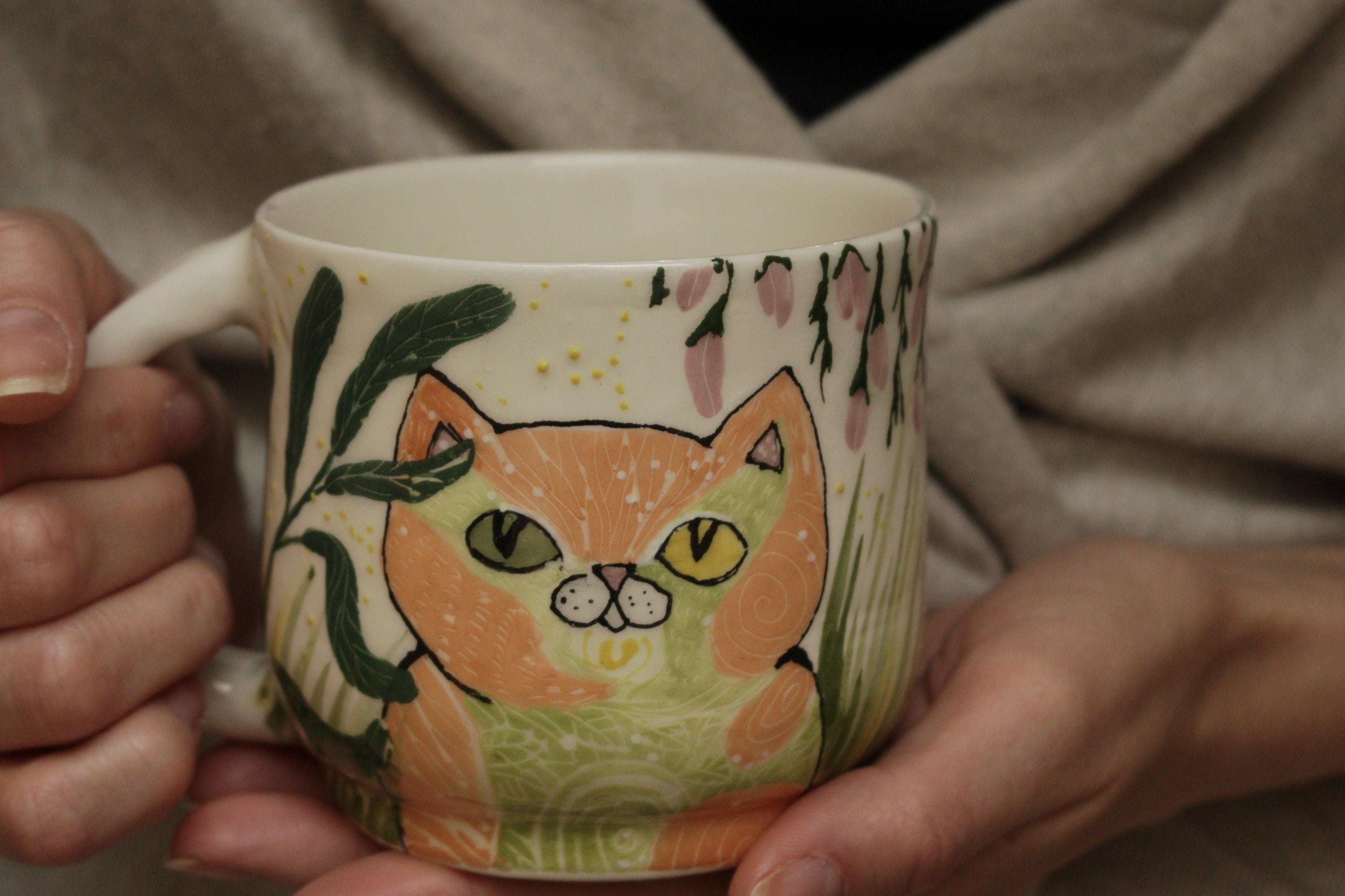 猫の陶器製 マグカップ 陶器製マグカップ 13オンス ジンジャーキャット柄 環境に優しいギフト