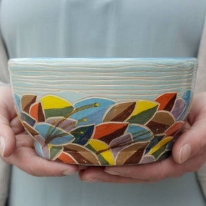 Pottery Bowl Autumn Blue  30oz