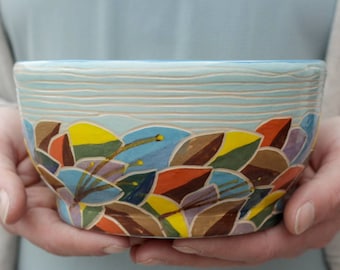 Pottery Bowl Autumn Blue  30oz