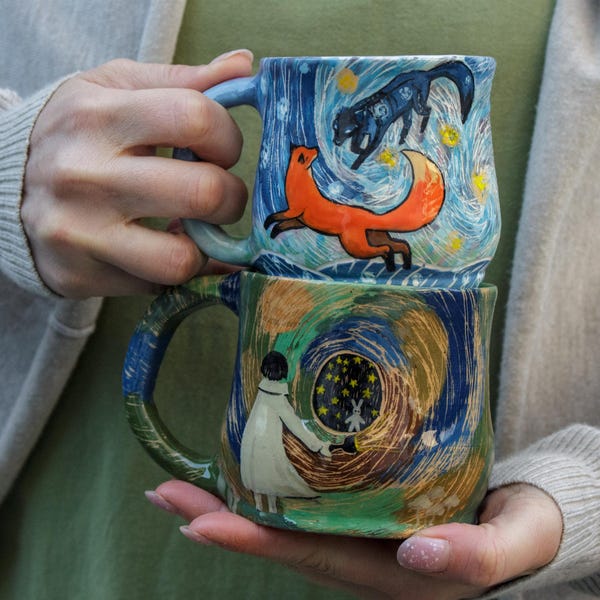 Pottery Set of  two Fairy Mugs 13oz