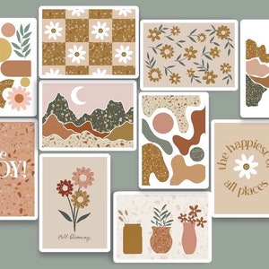 Terrazzo-Inspired Pack of 10 Postcards - A6 Size, Botanical, Abstract and Floral Designs, Warm Earthy Colors, Recycled Paper, Wall Decor