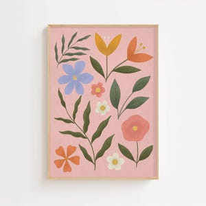 Arte murale floreale rosa astratta / Illustrazione di arte botanica e floreale / Poster della galleria di fiori / Decorazione murale senza cornice / A3/A4/A5