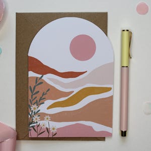 Abstract Desert Sunset Greeting Card, Modern Landscape Art Card, Blank Card for Any Occasion