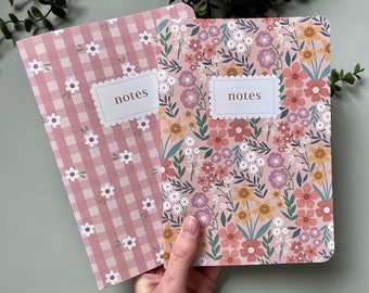 Notebook Stationery Duo | Set of Two 60-Page A5 Notebooks Printed on 100% Recycled Paper with Rounded Corners | Pink, White, and Beige