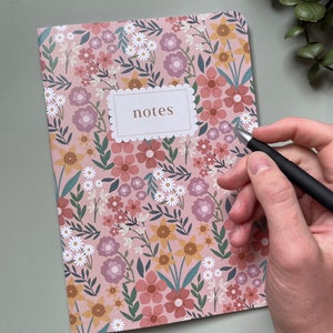 Spring Wildflower 60-Page A5 Notebook Printed on 100% Recycled Paper with Rounded Corners Pink, White, and Beige Eco-Friendly Stationery image 2