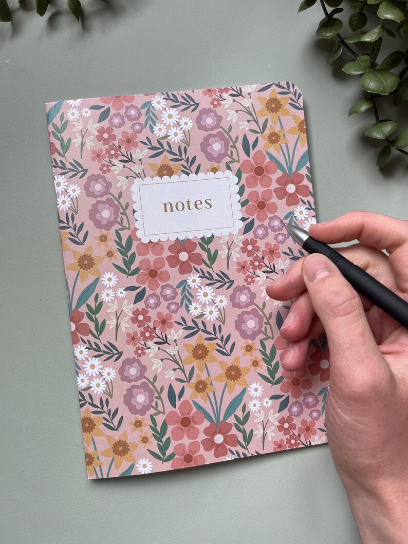 Spring Wildflower 60-Page A5 Notebook Printed on 100% Recycled Paper with Rounded Corners Pink, White, and Beige Eco-Friendly Stationery image 2