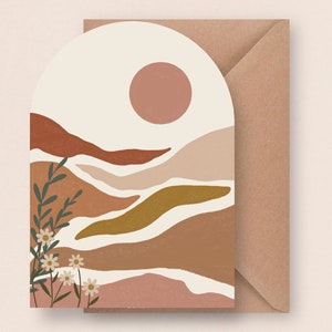 Abstract Desert Sunset - Arch Shape Greeting Card for Any Occasion / A6 Boho Style Illustrated Note Card with Envelope