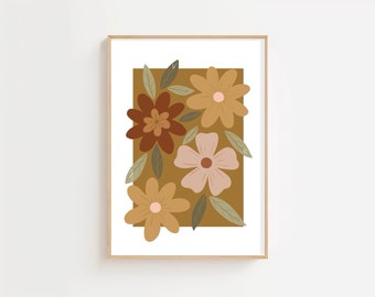 Abstract Flower Market Art Print in Warm Earthy Tones - Modern and Minimalist Wall Decor / printed on recycled paper for Home Decor Wall Art