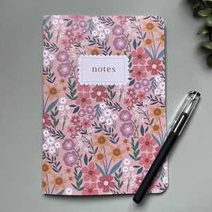 Spring Wildflower 60-Page A5 Notebook Printed on 100% Recycled Paper with Rounded Corners Pink, White, and Beige Eco-Friendly Stationery image 5