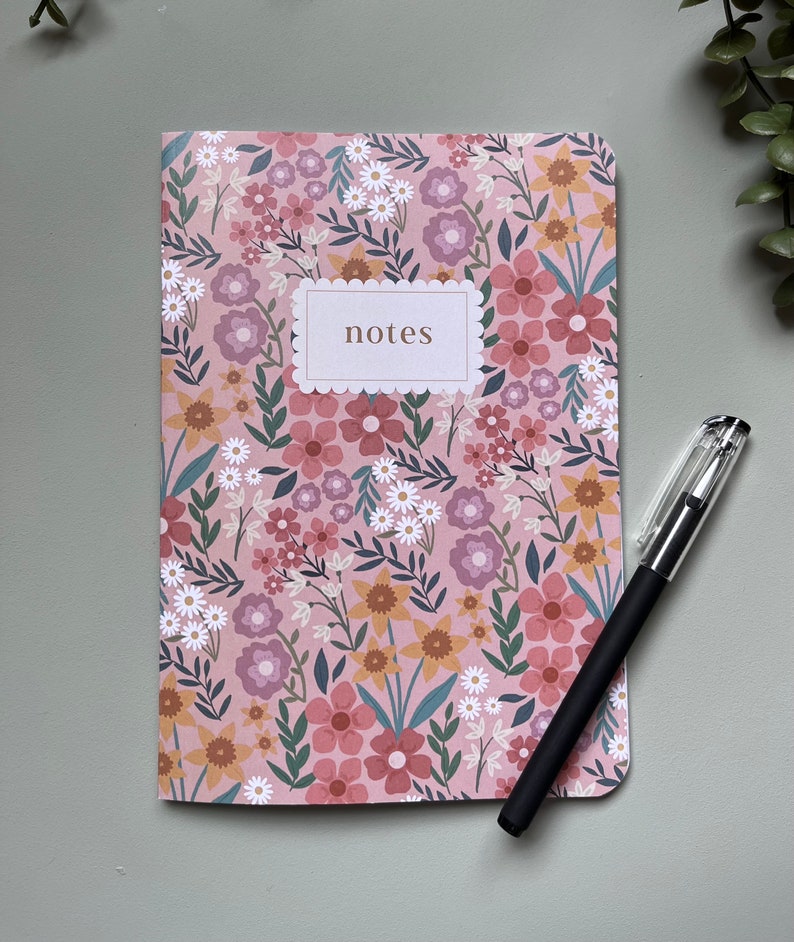 Spring Wildflower 60-Page A5 Notebook Printed on 100% Recycled Paper with Rounded Corners Pink, White, and Beige Eco-Friendly Stationery image 5