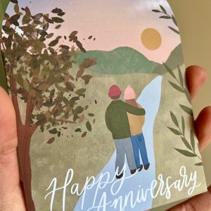 I Love Doing Life With You Unique A6 Arch Shape Happy Anniversary Greeting Card for Couple / Illustrated Art Card image 4