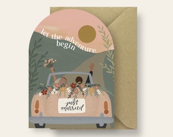 Let The Adventure Begin - Congratulations On Your Wedding Personalised Arch Shape Greeting Card - A6 Size Newly Married Wishes