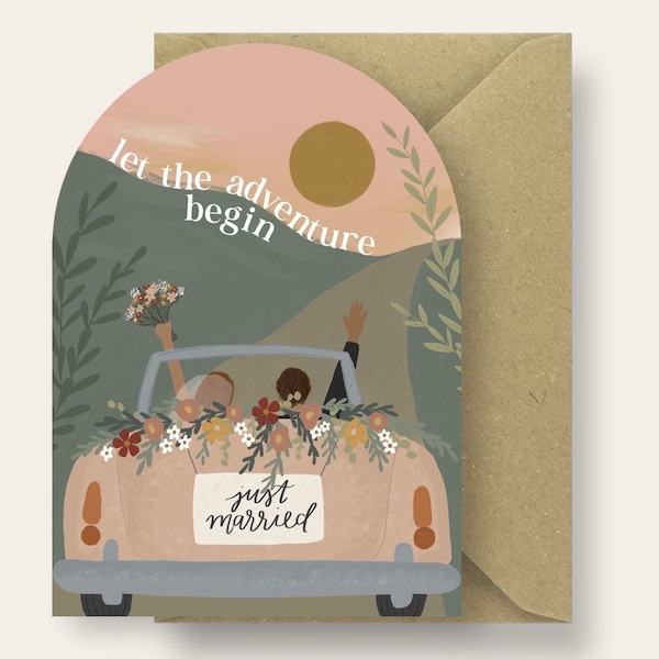 Let The Adventure Begin - Congratulations On Your Wedding Personalised Arch Shape Greeting Card - A6 Size Newly Married Wishes