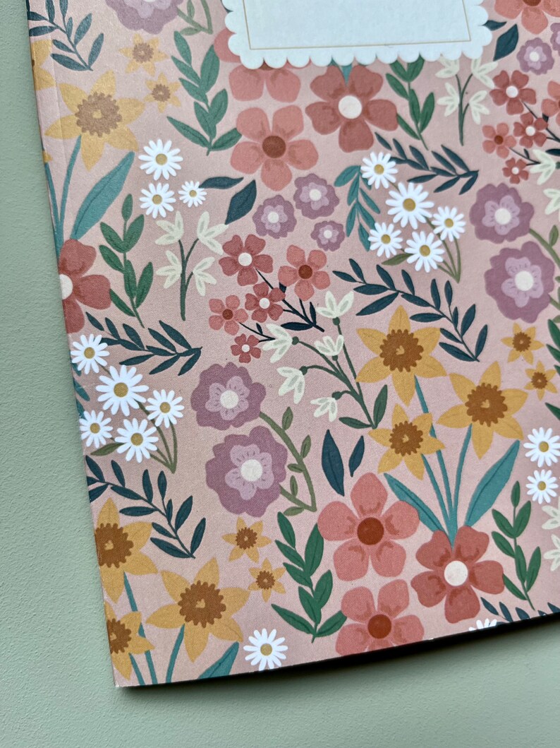 Spring Wildflower 60-Page A5 Notebook Printed on 100% Recycled Paper with Rounded Corners Pink, White, and Beige Eco-Friendly Stationery image 7