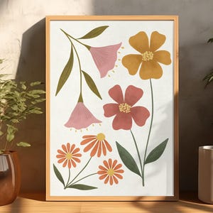 Mercato dei fiori autunnali astratti / Illustrazione di arte botanica e floreale / Poster della galleria dei fiori / Decorazione murale senza cornice / A3/A4/A5