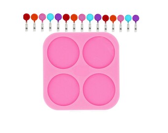 round circle 4 cavity silicone mold for DIY badge reels, badge reel toppers, phone accessories, custom badge reels, resin molds