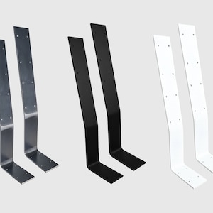 May include: Two sets of metal shelf brackets in silver, black, and white. Each set includes two brackets.