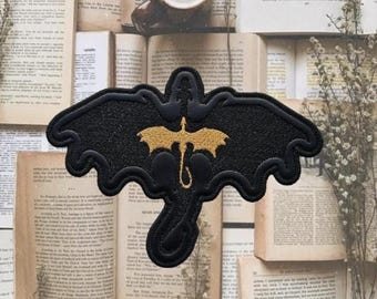 Fourth Wing Sorrengail Signet Cosplay Dragon Embroidered Patch: Faux Leather Iron-On