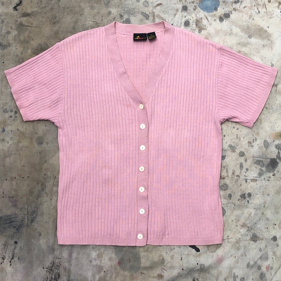 90s Pink Ribbed Cardigan Sweater