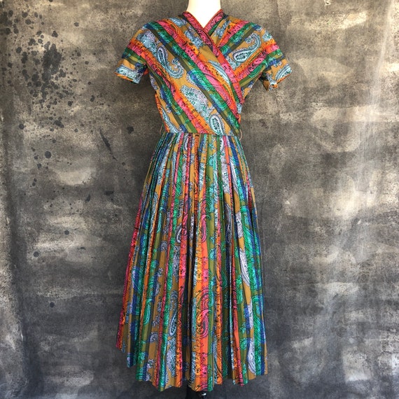50s/60s Stripe Paisley Cotton Dress