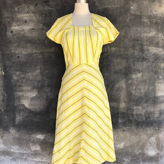 1940s Yellow Stripe Cotton Dress