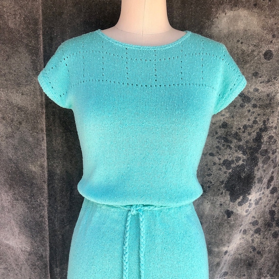 70s Turquoise Crochet Dress