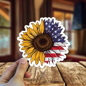 Sunflower American Flag Decal / Sticker