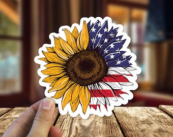 Sunflower American Flag Decal / Sticker