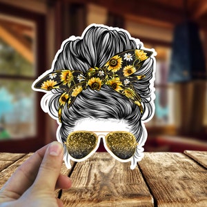 Sunflower Messy Bun Sticker / Decal