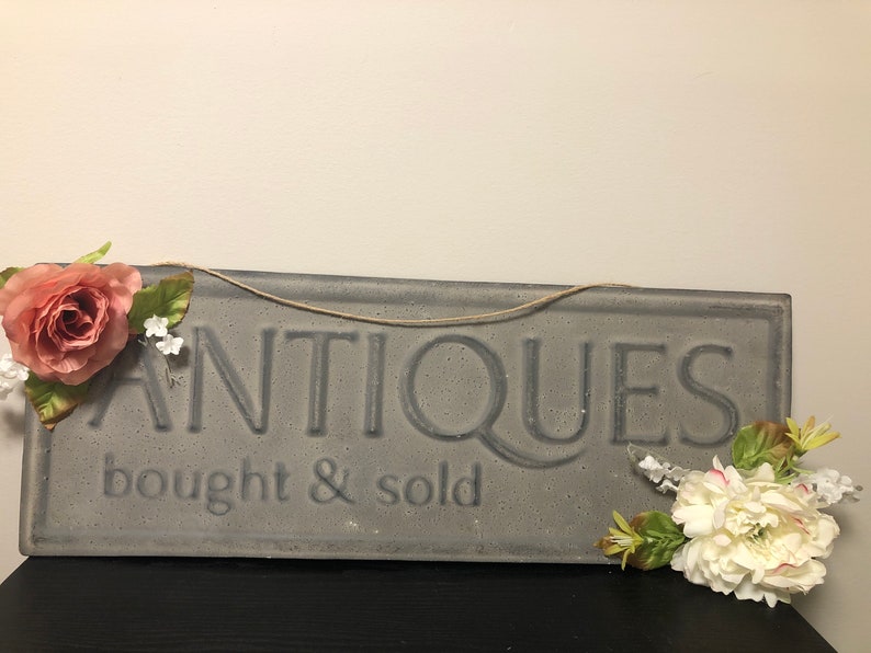 Antiques Sign Metal Coral and Beige