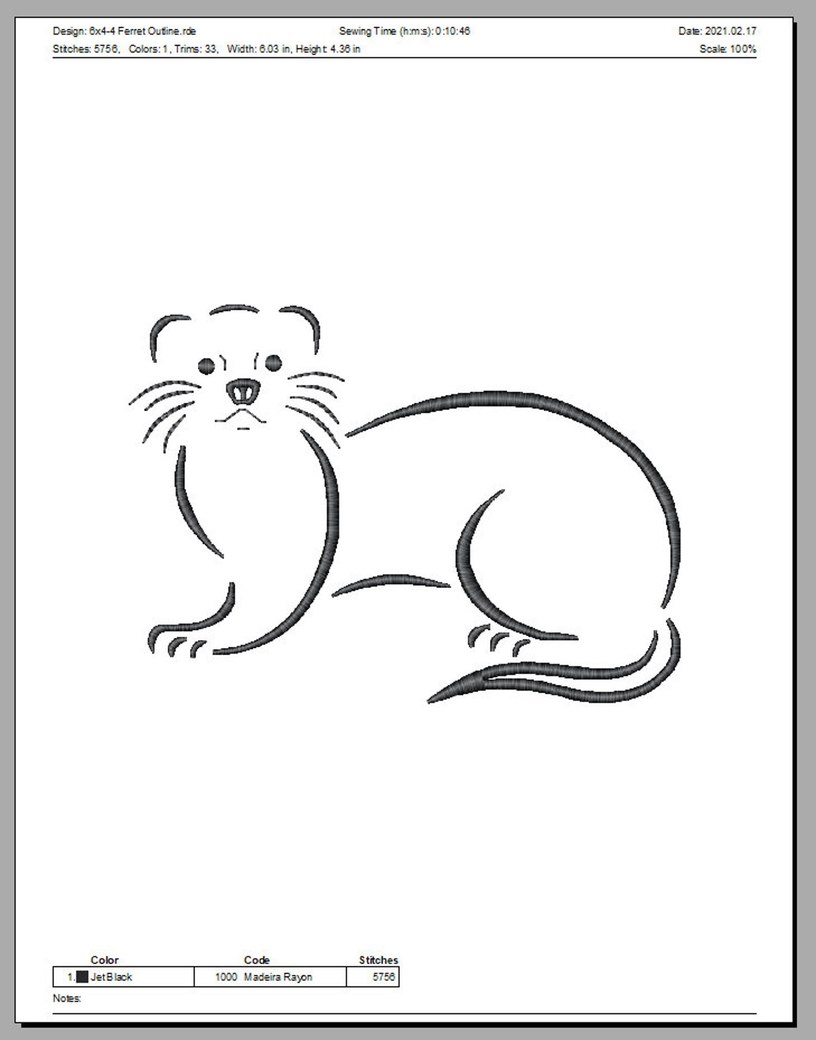 Ferret Outline Embroidery Design Digital Download Machine Etsy