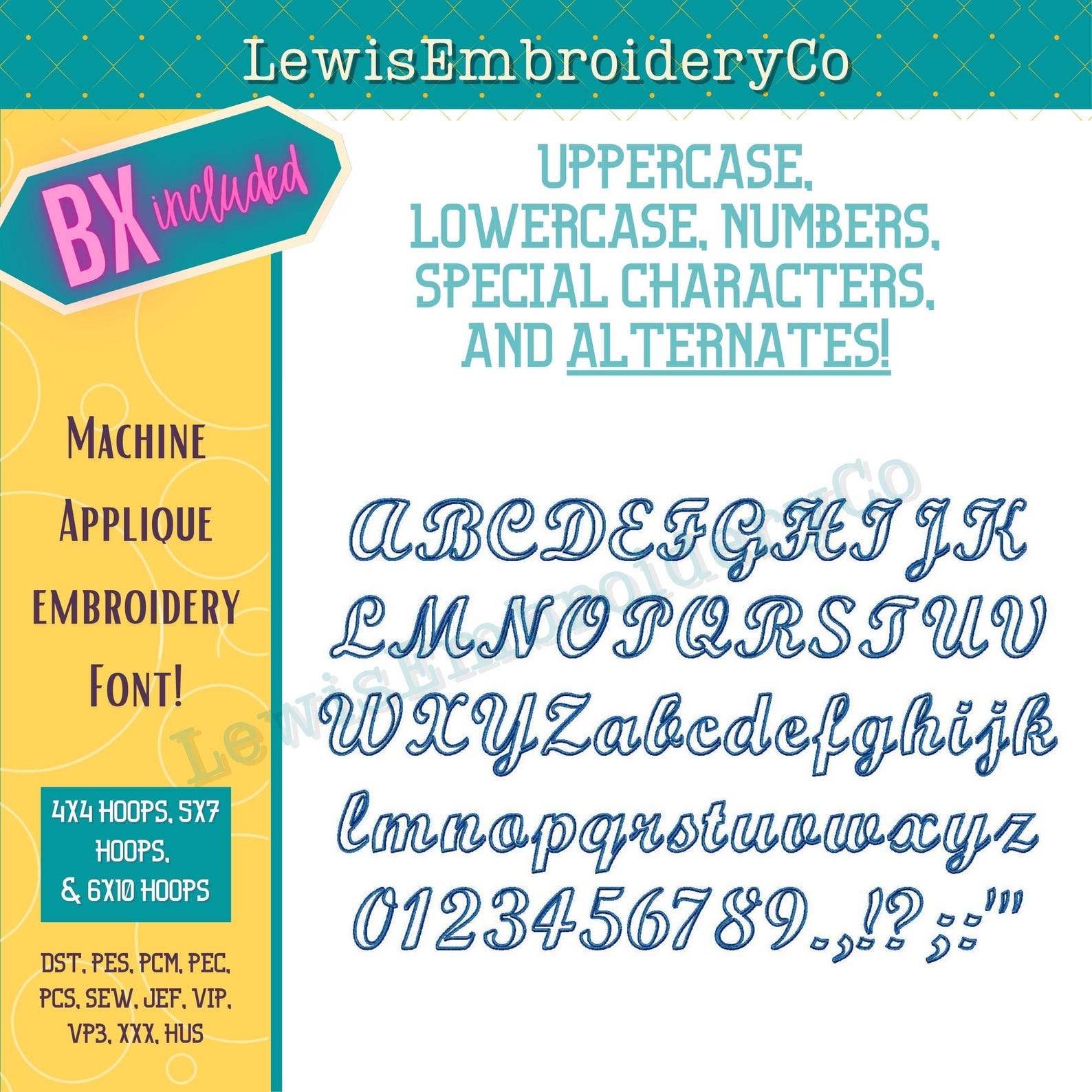 Narrow Applique, Script, Machine Embroidery Font - With BX - (PDF ...
