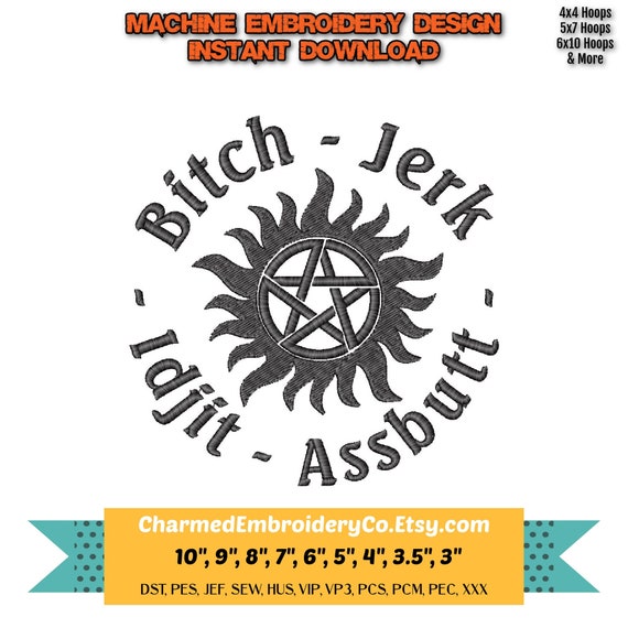 Supernatural Nicknames Embroidery Design Assbutt Nick Name - Etsy Supernatural Nicknames Embroidery Design Assbutt Nick Name - Etsy