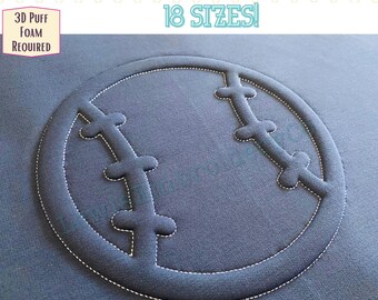 Baseball, Embossed 3D Puff, Machine Embroidery Design - (PDF Tutorial Included)