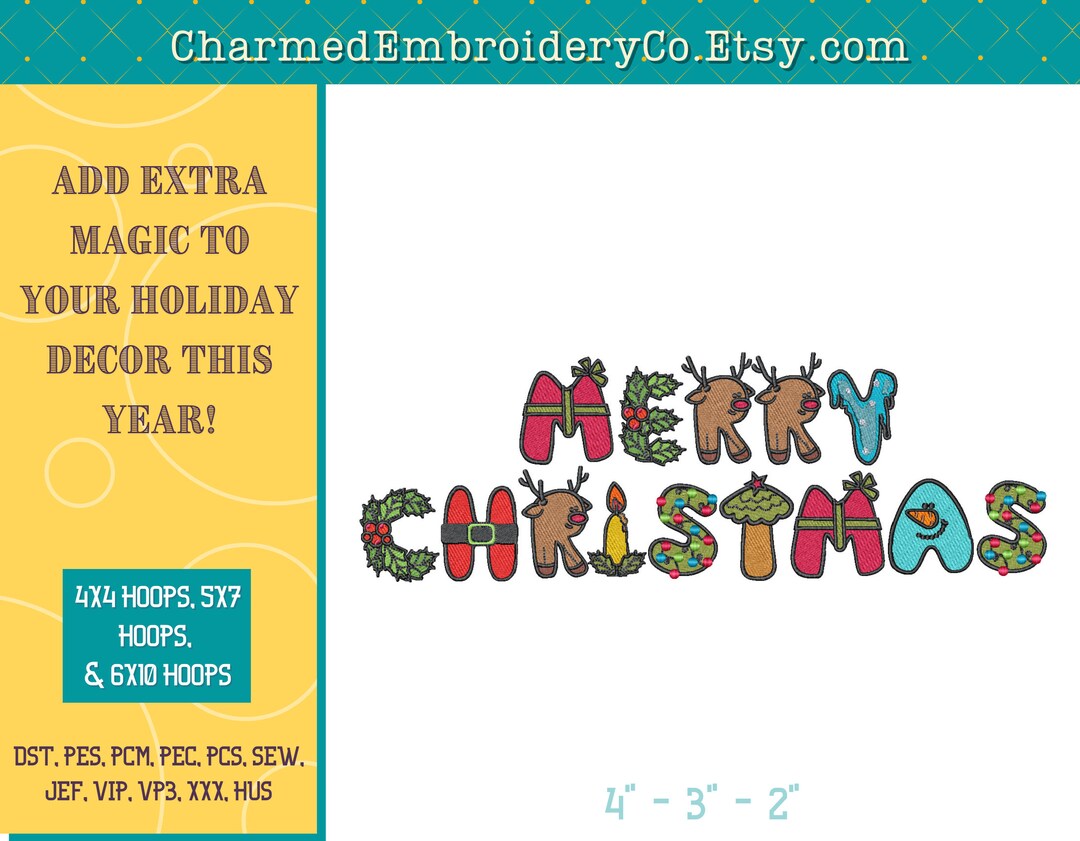 Christmas Embroidery Pattern Christmas Embroidery Font - Etsy