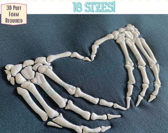 3D Puff Embroidery Skeleton Design - Heart Hands Embroidery - 3D Halloween Design - Puff Foam Embroidery - I Love You Embroidery Design