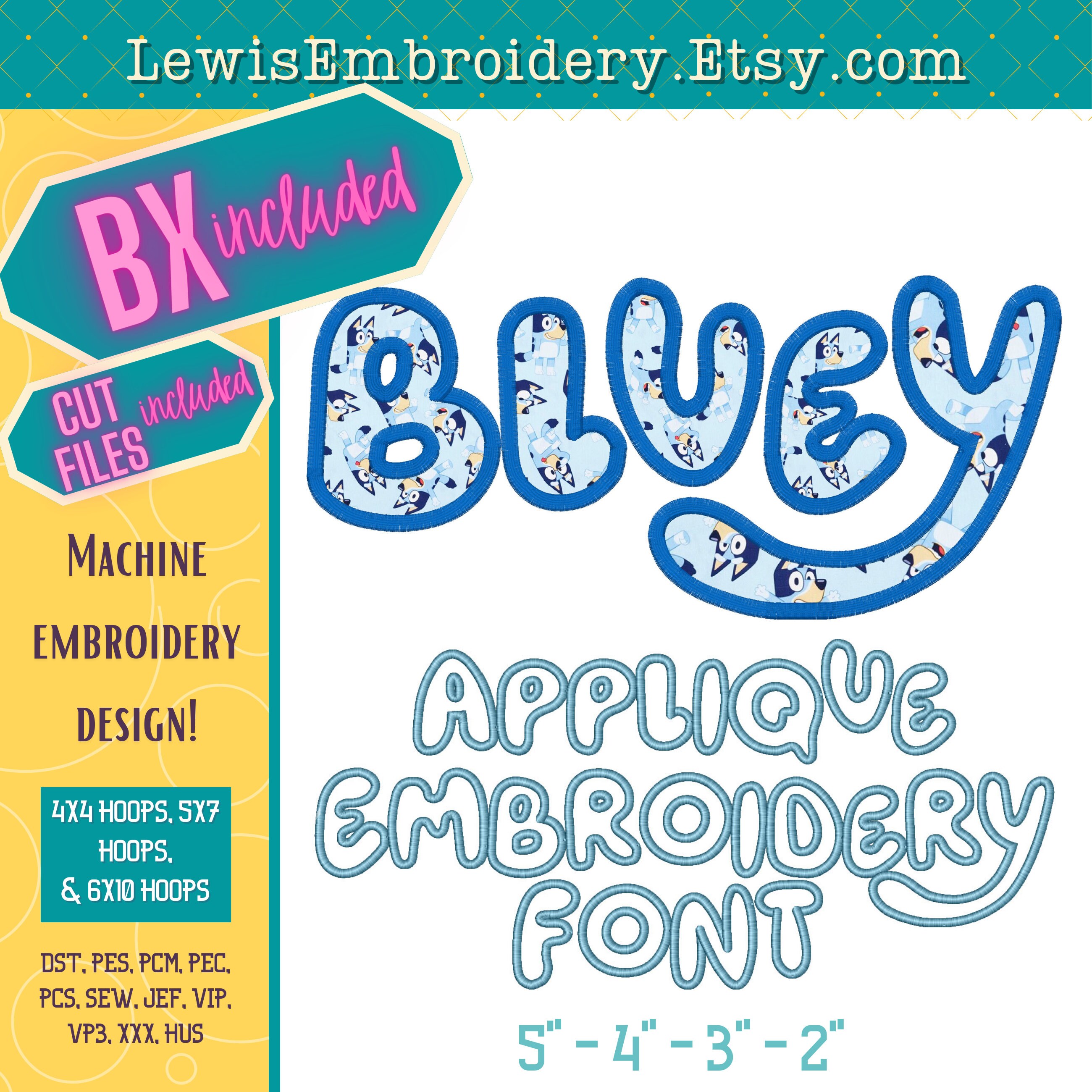 Bluey Embroidery Font - Bluey Applique Embroidery Font - Machine ...