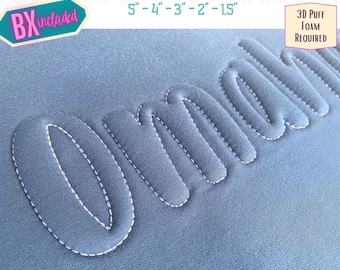 Embossed 3D Puff Embroidery Font - Puff Foam Embroidery Font -  Puffy Outline Font - Handwritten Embroidery Font - Rounded Font - BX Font