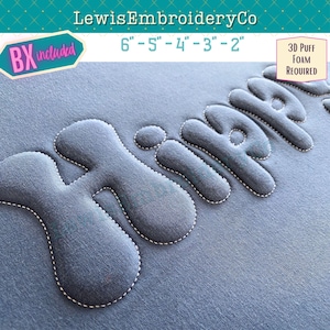 Embossed 3D Puff Embroidery Font - Puff Foam Embroidery Font -  Puffy Outline Font - Hippy Embroidery Font - Retro Groovy Font - BX Font