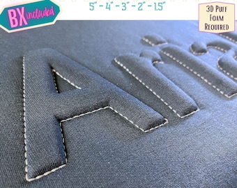 Embossed 3D Puff Embroidery Font - Puff Foam Embroidery Font -  Puffy Outline Font - Arial Embroidery Font - Simple Block Font - BX Font