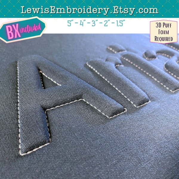 Embossed 3D Puff Embroidery Font - Puff Foam Embroidery Font -  Puffy Outline Font - Arial Embroidery Font - Simple Block Font - BX Font