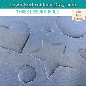 Embossed 3D Puff Embroidery Shapes - Embossed Sweatshirt - 3D Puff Embroidery - Embroidered Shape Outlines - Embossed Heart Embroidery